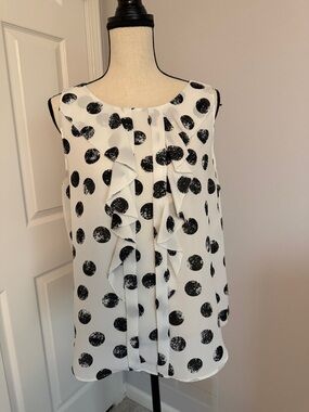 Elle Black and White Polka Dot Ruffle Sleeveless Top